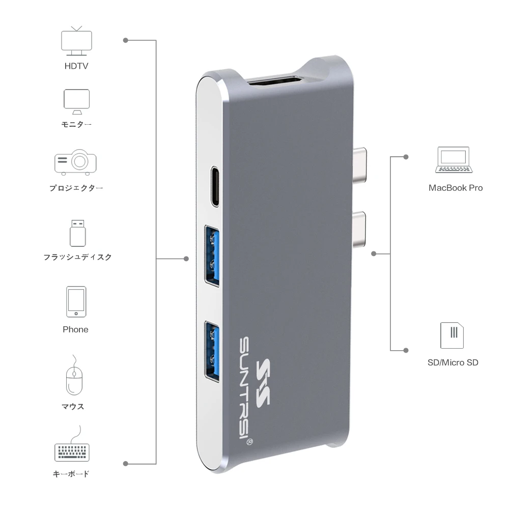 Suntrsi Лидер продаж USB 3 0 Тип C концентратор с 4 К HDMI видео Выход 7 в 1 концентратора TF /SD