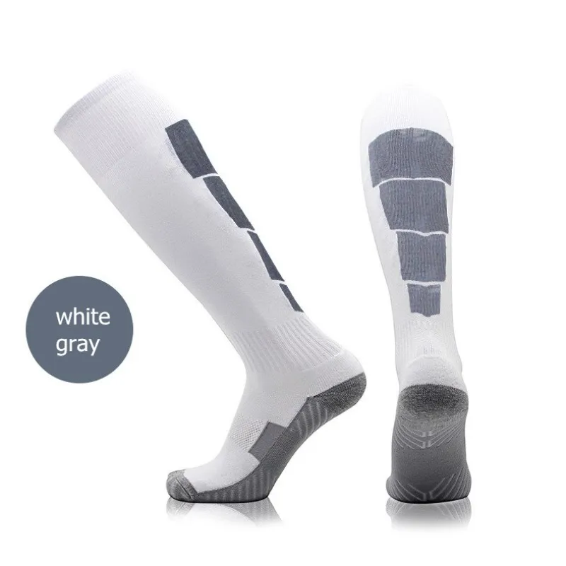 white gray Новинка, профессиональные спортивные носки для футбола, для взрослых, для футбола, велоспорта, бега, Длинные чулки, до колена, дышащие, быстросохнущие, мужские, женские носки - Цвет: white gray