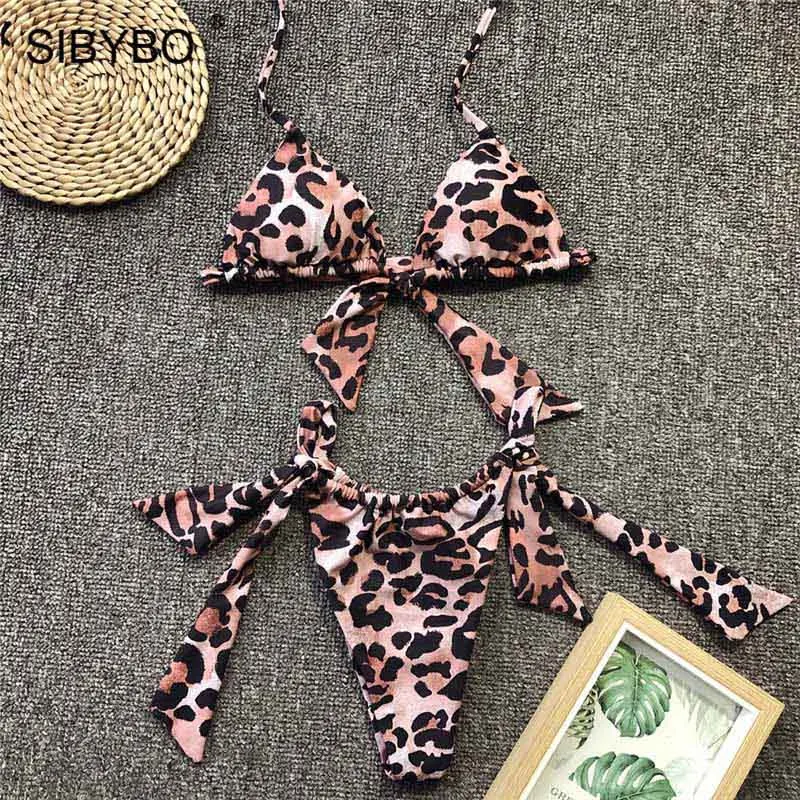 Sibybo сексуальный комплект из двух предметов с завязками на шее, женский укороченный топ с пуш-ап и высокой талией, комплект пляжной одежды, повседневный Женский комплект