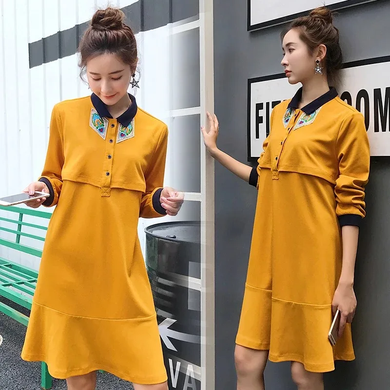 Вечерние платья для мам с вышивкой Одежда беременных платье кормления грудью 3