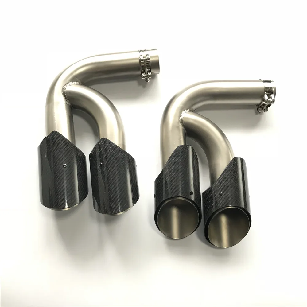Dual tips Glossy Carbon fiber Tail Exhaust Tips Muffler Pipe For Porsche New Cayenne GTS Stainless Steel mufflers | Автомобили и