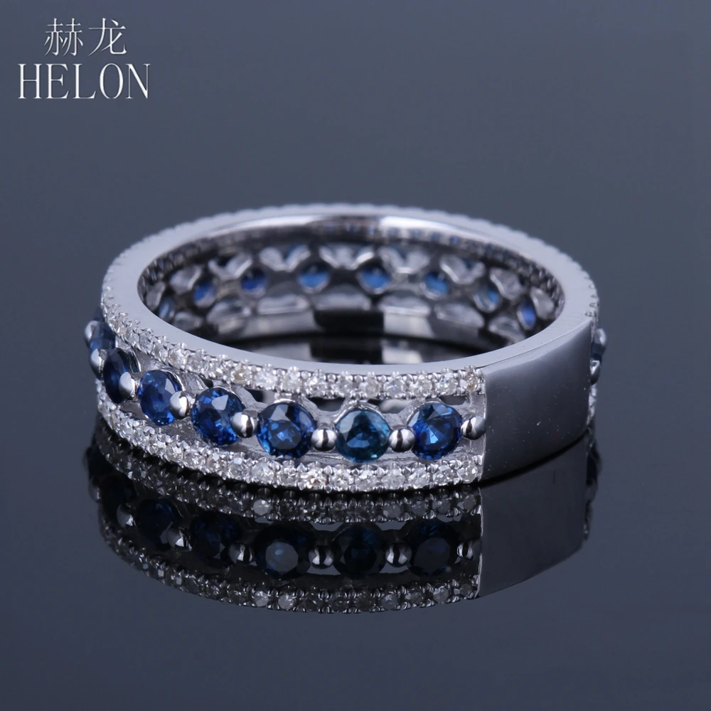 HELON Solid 14 K белое золото 1.7CT натуральные бриллианты& сапфиры обручальное Обручальное Кольцо женское кольцо с камнем ювелирные украшения