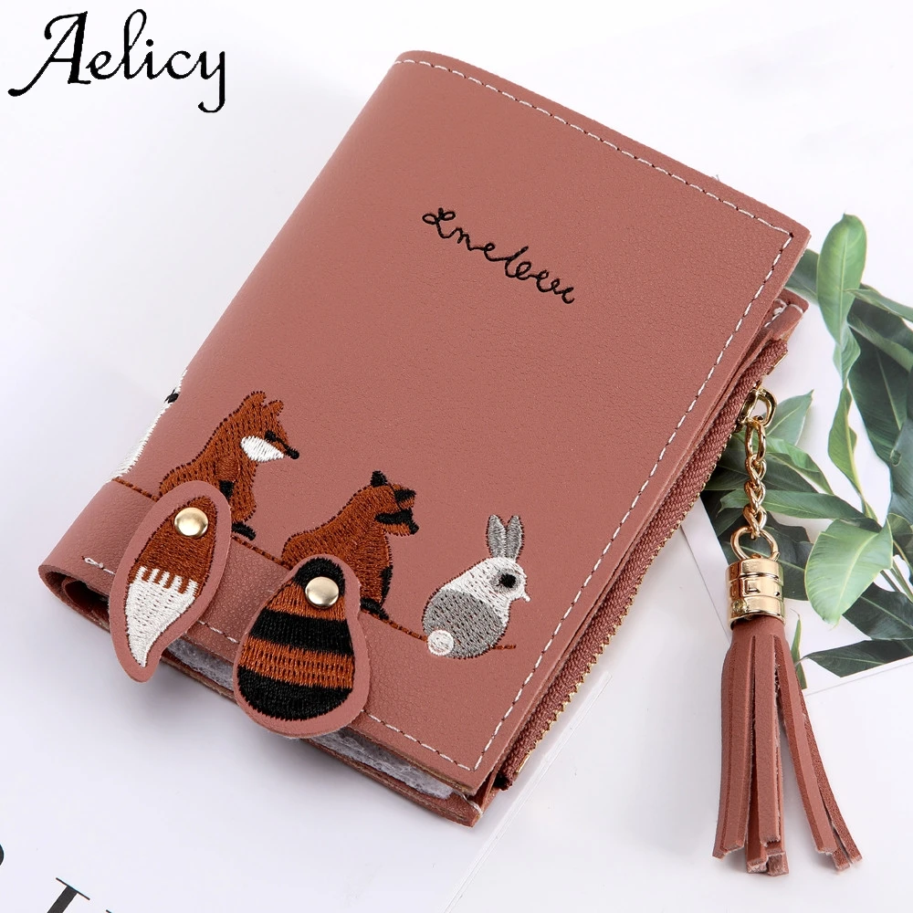 Aelicy женский короткий кошелек с лисой кошкой кисточками для монет