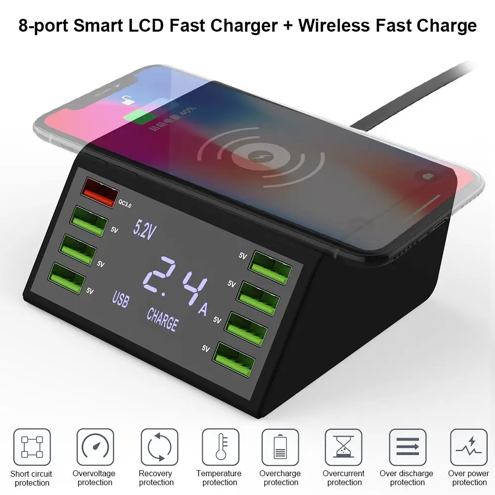 9-в-1 Беспроводное зарядное устройство QC 3 0 Быстрая зарядка 8USB порт C-type зарядная