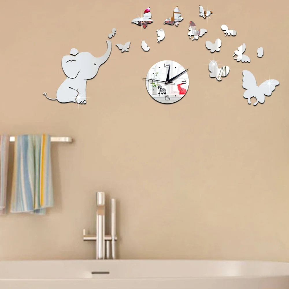 3D наклейки на стену водостойкие с рисунком бабочки слона лепестков зеркальные