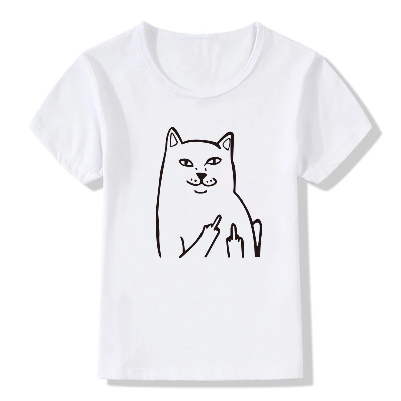 Новые летние топы для детей короткий рукав футболки среднего жест пальцами Cat