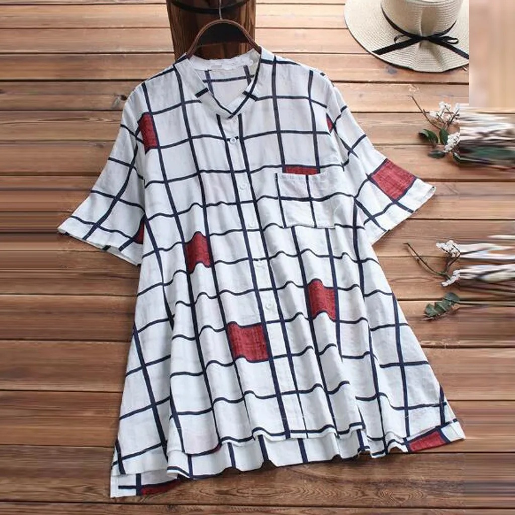 Женская футболка в клетку с V-образным вырезом и коротким рукавом | одежда