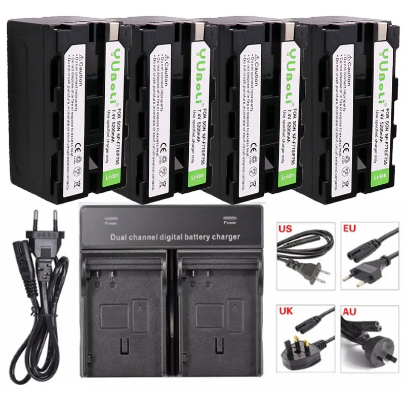 4 шт. 5200 мАч NP-F770 NP-F750 NP F770 NP F750 750 батареи+ Ультра быстрый ЖК двойной зарядное устройство комплекты для sony CCD-RV100 DCR-TRU47E