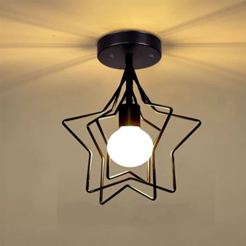 

Retro Pentagram Iron Ceiling Light Creative circle E27 Black/Gold Industrial wind Ceiling Lamp For Restaurant Coffee Shop Bar
