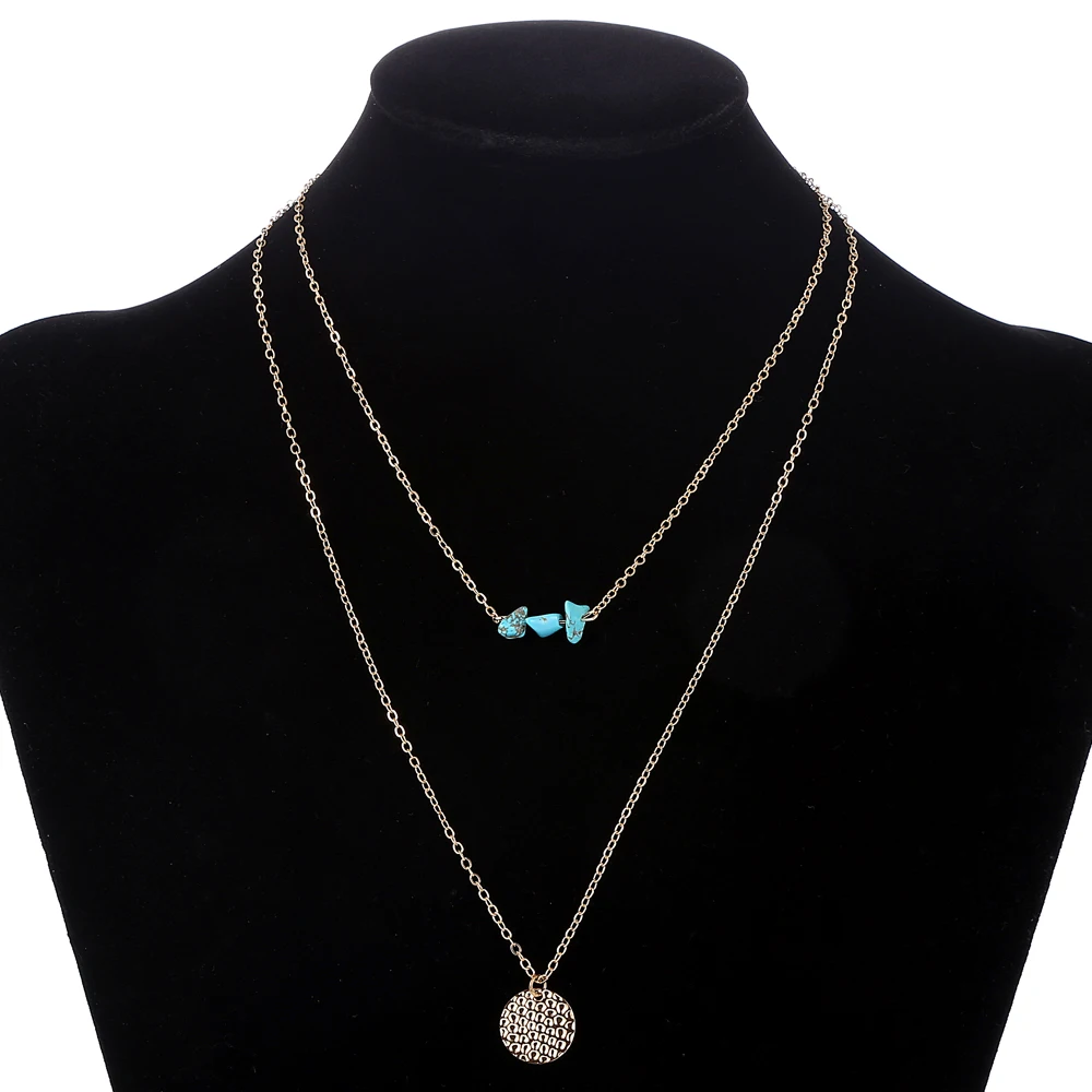 YAOLOGE Hot Sale Fashion Metal Double Necklace Simple Round Dangler Clavicle Chain Statement Jewelry Women Accessories | Украшения и