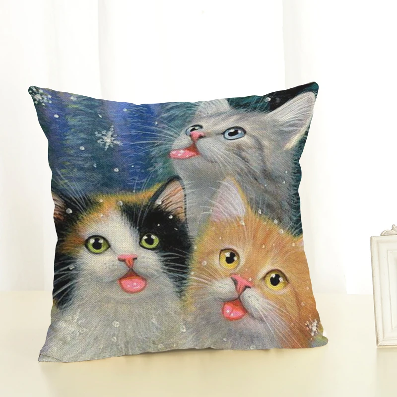 Рождественский Чехол на подушку с принтом кошки Веселый праздничный подарок