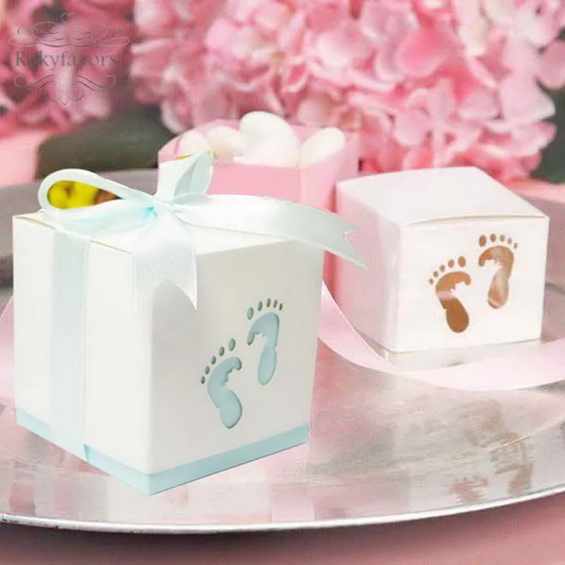 100 шт детские ножки вырезанная коробка для конфет с атласной лентой Baby Shower 1ST день