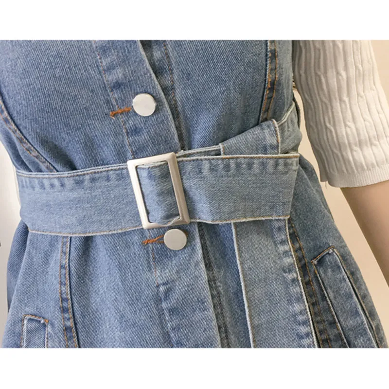 Платье из джинсовой ткани без рукавов женский сарафан джинсы Спагетти ремень с