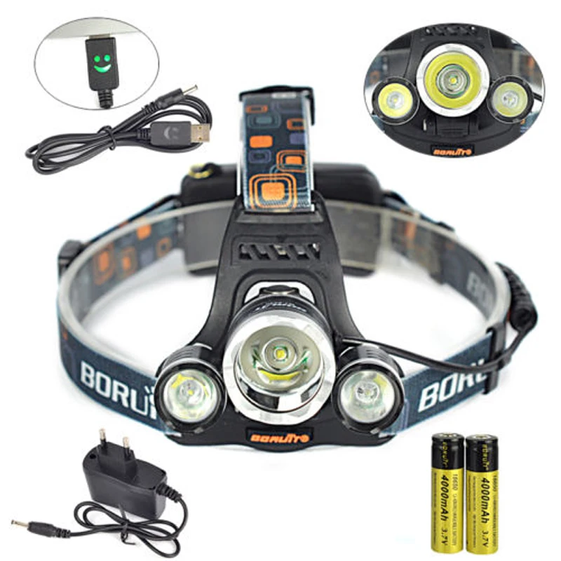 

Boruit 8000Lm 3x XML T6 LED Headlamp Headlight Torch USB Lamp+2X 18650 +Charger Bicycle Cycling Bike Camping Portable Torchlight