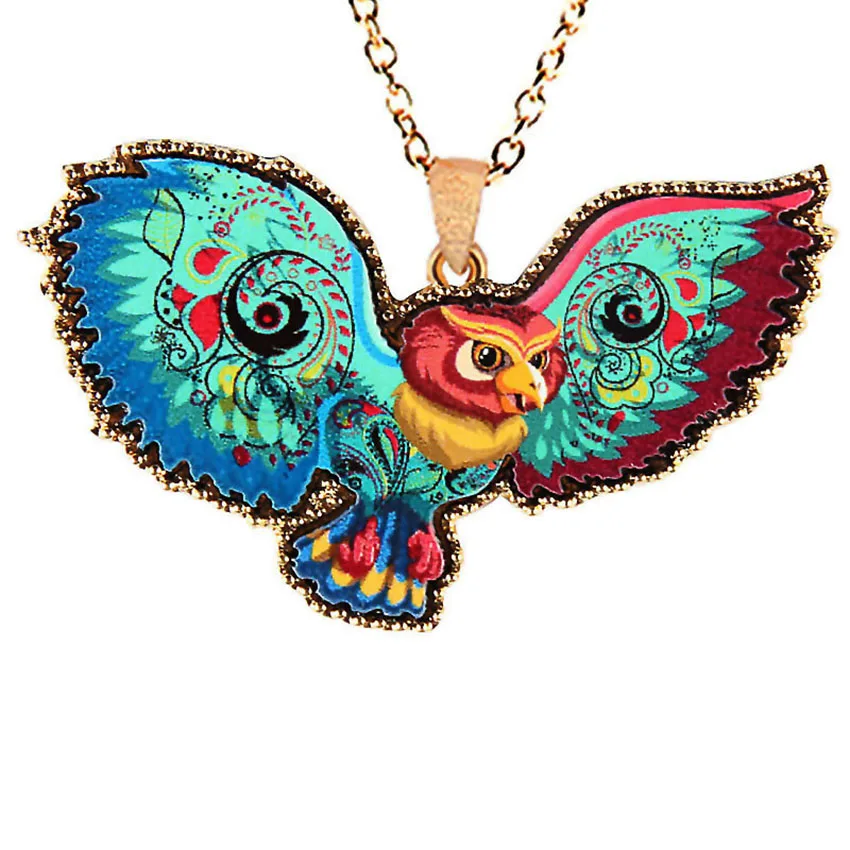 2017 new animal necklace 3 color optional painted acrylic alloy owl long pendant sweater chain | Украшения и аксессуары
