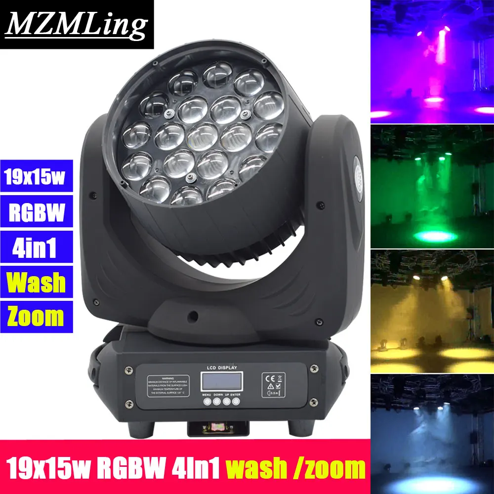 19x15 Вт светодиодный RGBW 4в1 светильник для мытья/масштабирования DMX512 движущийся головной светильник Профессиональный DJ/бар/вечерние/шоу/сценический светильник светодиодный сценический светильник