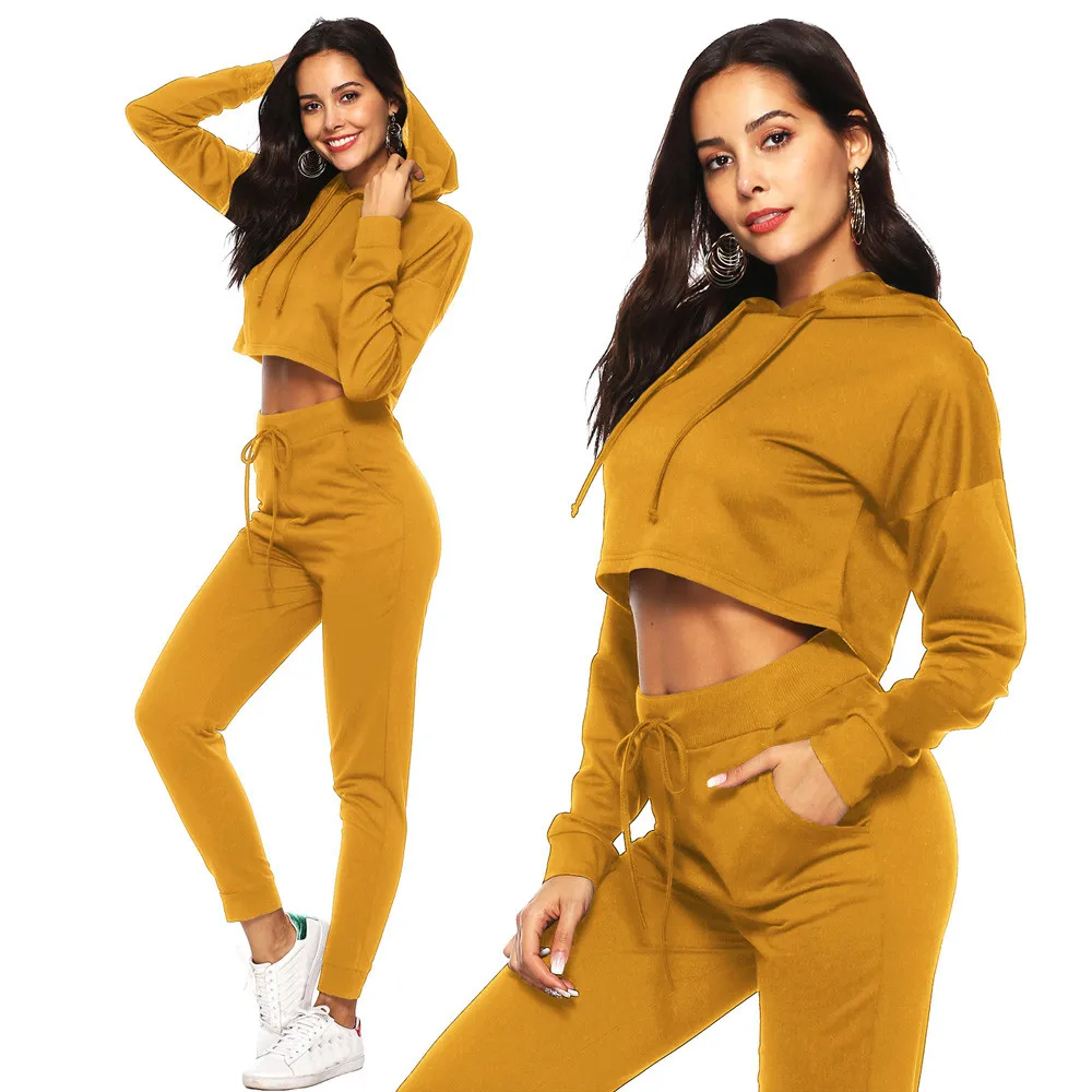 Winter New Arrival Fashion 2Pcs Women Solid Tracksuit Sweatshirt Long Pants Sport Lounge Wear Matching Suit Sets 2019X1 | Женская одежда