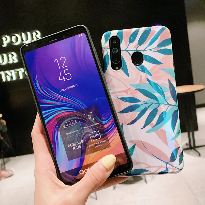 Shiny Blu-Ray Tropical Flower Summer Green Leaf Case For Samsung Galaxy A8s A9s Soft Back Cover Fashion TPU Protective |