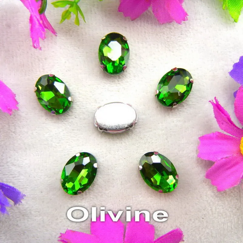 A3 Olivine Стеклянные кристаллы, серебряные когти, 7 размеров, разноцветные, овальные формы, пришитые стразы, бусины, кристаллы, одежда, обувь, сумка, сделай сам, отделка - Цвет: A3 Olivine