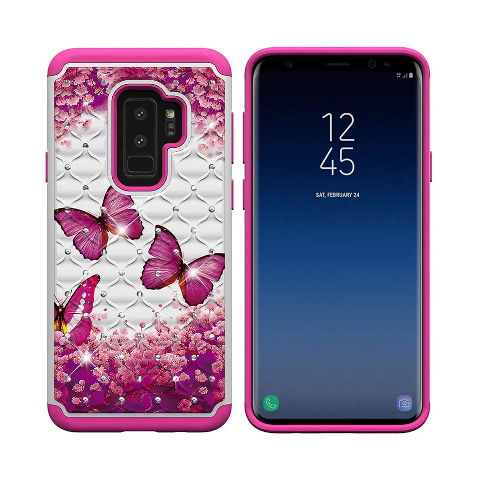 Fashion diamond flash phone cases For Samusng S8 S9 Plus High quality 2-in-1 TPU + PC cover Note9 shells Capa |