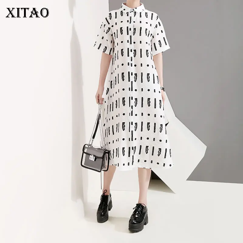 XITAO Print Pattern Women Dress Korea Fashion New Turn Down Collar Patchwork Single Breasted Streetwear Cardigans WBB3950 | Женская