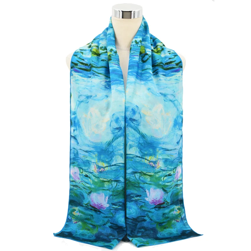 Шарф Yilijin из 100% натурального шелка для женщин известный Клод Моне масляные краски