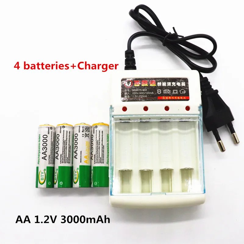 4pcs 12 шт. Daweikala AA батарея 3000 1,2 V Quanlity аккумуляторная батарея AA 3000mAh BTY Ni-MH 1,2 V аккумуляторная батарея+ зарядное устройство - Цвет: 4pcs
