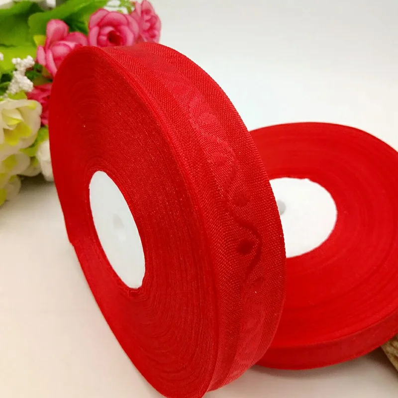 Красная жаккардовая пряжа Ширина 20 мм 1 рулон ширина 45 метров|organza ribbon|ribbon giftribbon