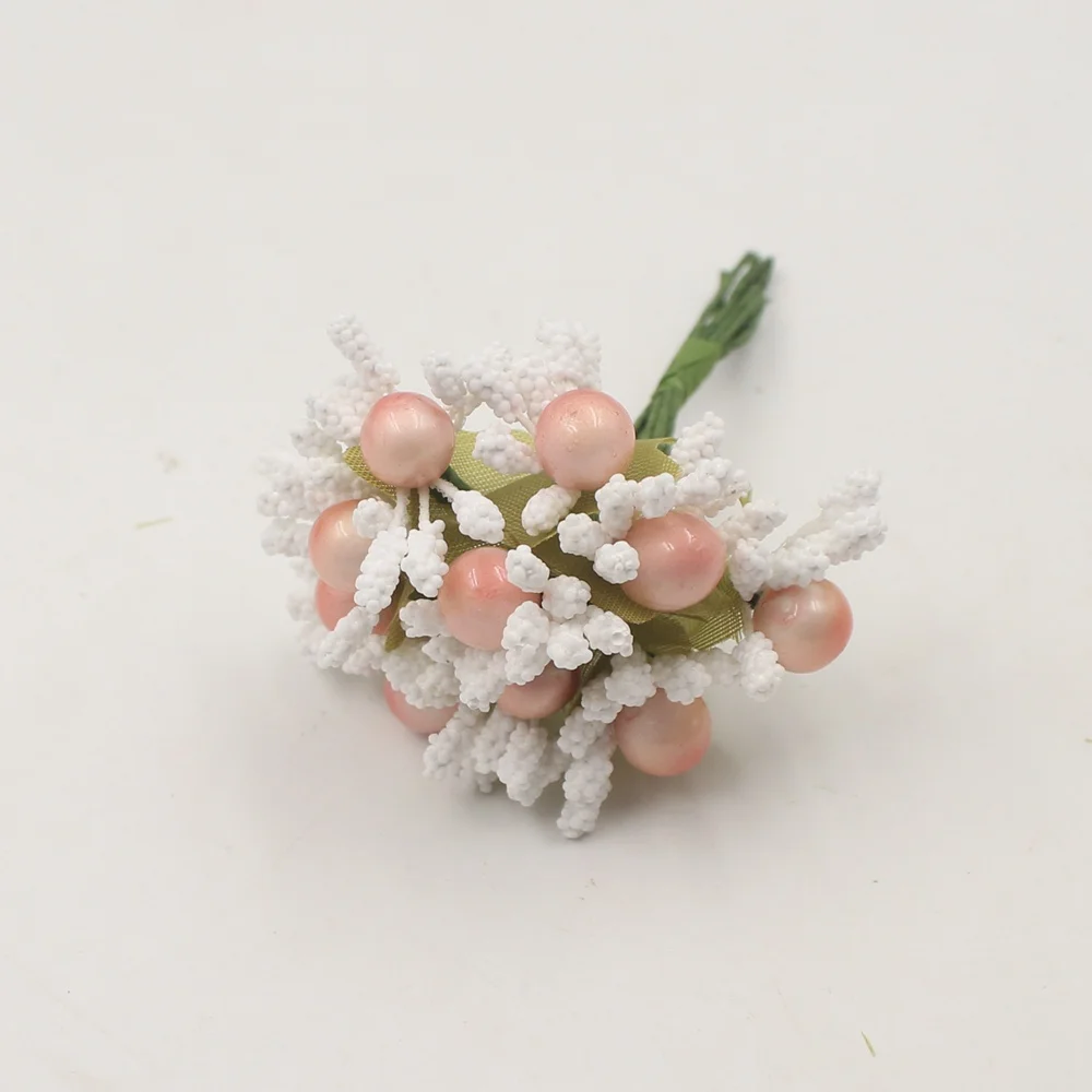 white pink 10 шт Искусственные мини жемчужные ягоды с тычинками свадебное оформление букета поддельный венок DIY Рождественское украшение коробки для конфет буфер обмена - Цвет: white pink