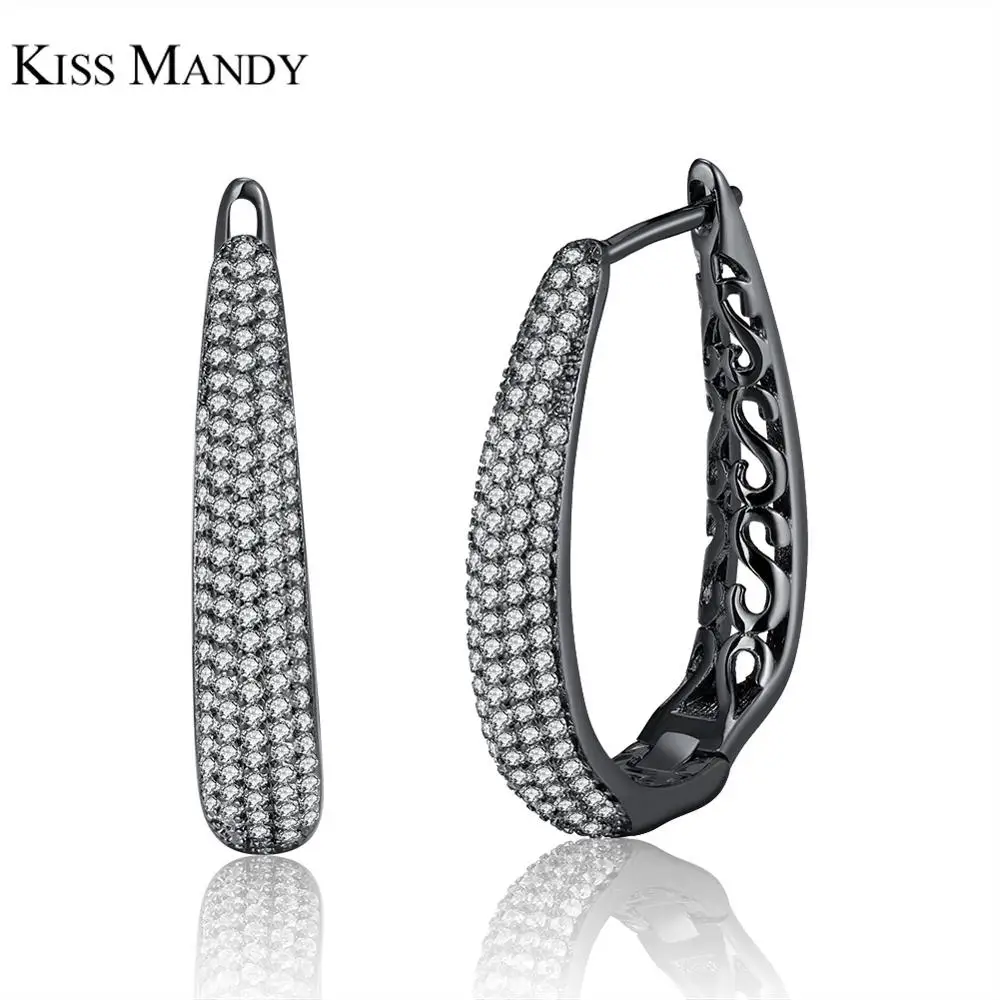 Gun Black KISS MANDY, высококачественные женские серьги-кольца, серебряный цвет, Черное золото, розовое золото, AAA циркон, вечерние ювелирные изделия, LE139 - Окраска металла: Gun Black