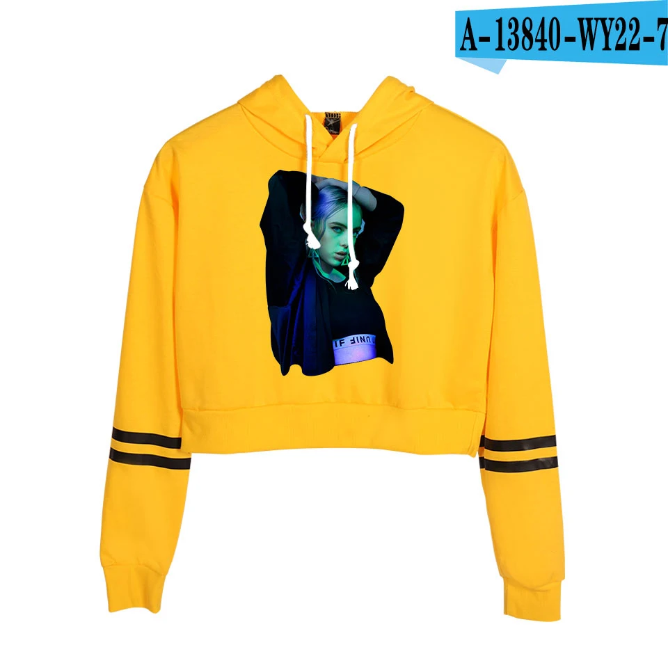 Billie Eilish новые сексуальные толстовки с капюшоном, модный тренд, укороченный топ, Женская толстовка с принтом, Сексуальная популярная одежда K - Цвет: yellow