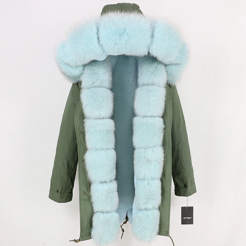 green light blue OFTBUY брендовая зимняя куртка женская длинная парка пальто из натурального меха воротник из натурального Лисьего меха Роскошные парки верхняя одежда Толстая теплая уличная одежда - Цвет: green light blue