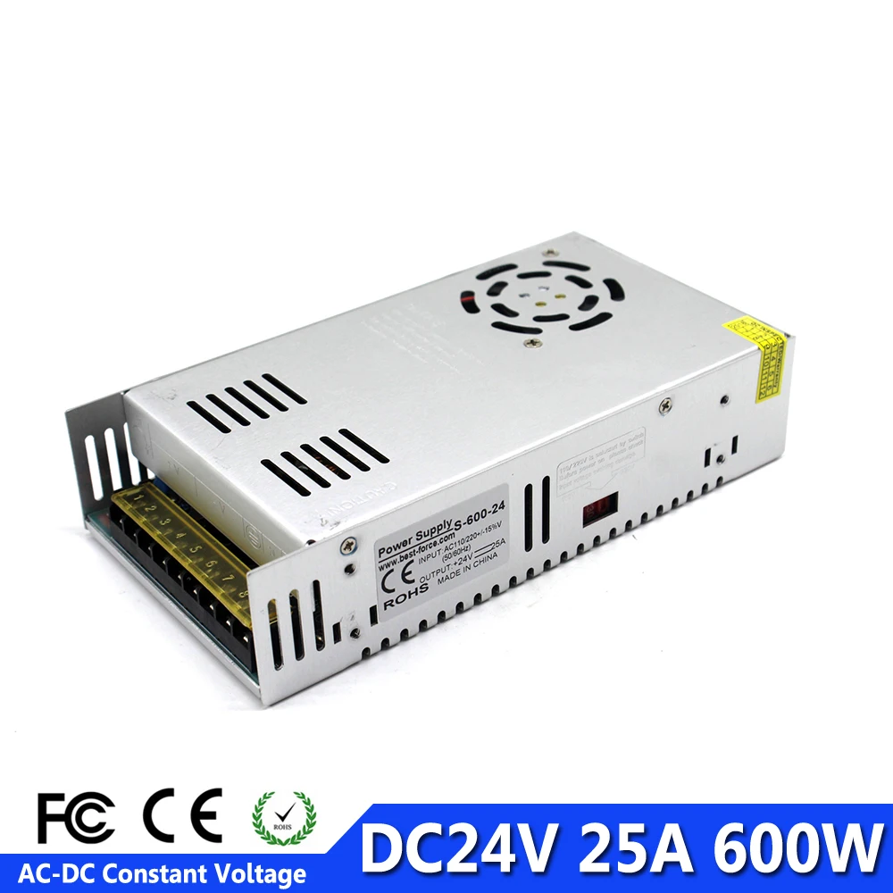 Источник питания постоянного тока 24В 25A 600W Светодиодный драйвер Трансформатор 110V 220V AC к DC24V адаптер питания для светодиодной лампы CNC CCTV