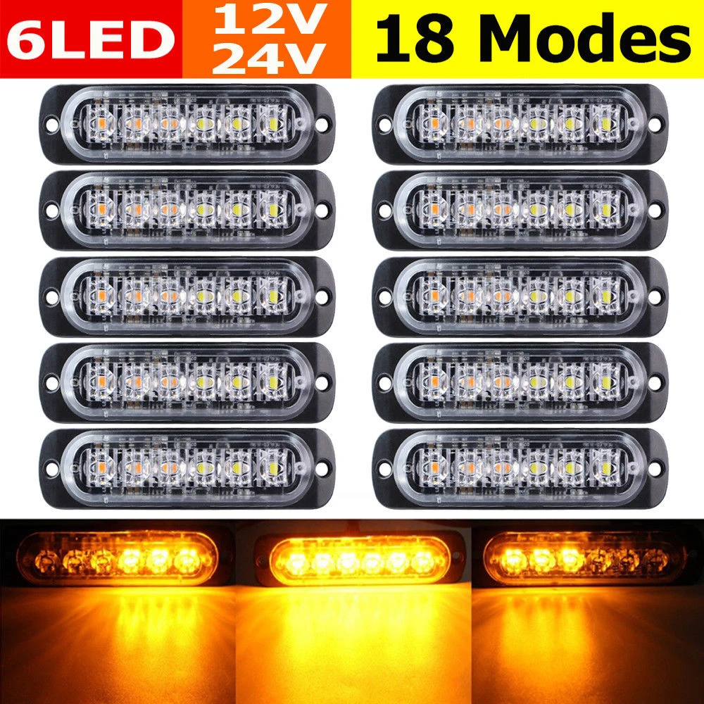 10 шт. Янтарный 6LED аварийный Предупреждение со стробоскопической вспышкой