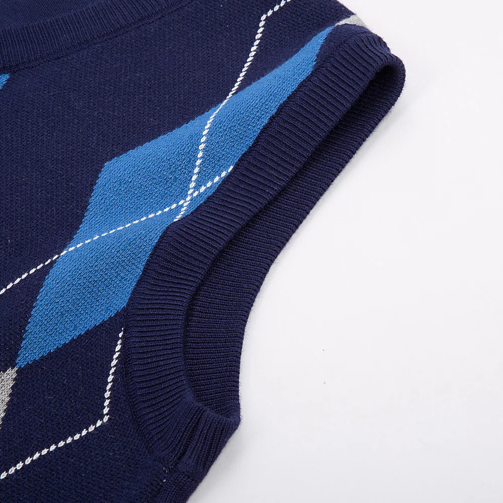 

Business Work Office Men Sweater Tops Spring Fall Stylish Sleeveless Sweater Diamond Check V-Neck Knitted Vest Warm Knitwear New