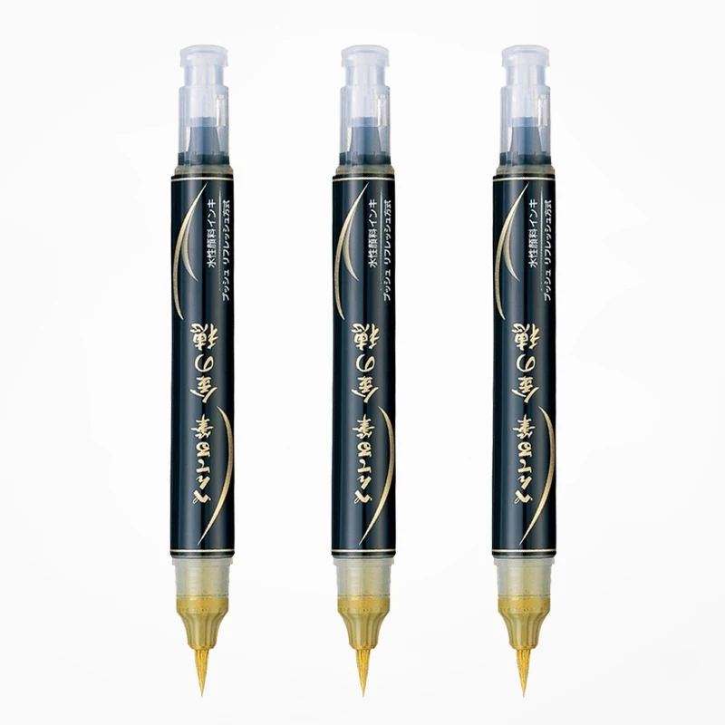 Pentel XGFH-X, металлическая цветная Золотая кисть, ручка с мягкой головкой для письма, подписи, свадьбы