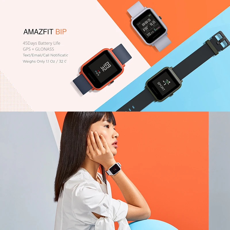 1 год гарантии глобальная версия Huami Amazfit Bip умные часы GPS Smartwatch IP68 HR 45 дней в режиме