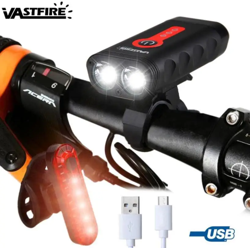 with USB Taillight USB перезаряжаемая велосипедная лампа, передний руль, фонарь светильник L2 светодиодный головной светильник с защитным хвостом, светильник для ночного велоспорта, кемпинга - Цвет: with USB Taillight