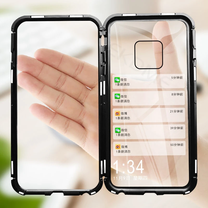 Магнитный металлический чехол 360 для Huawei P30 P20 Lite Pro Mate 10 20 из закаленного стекла на