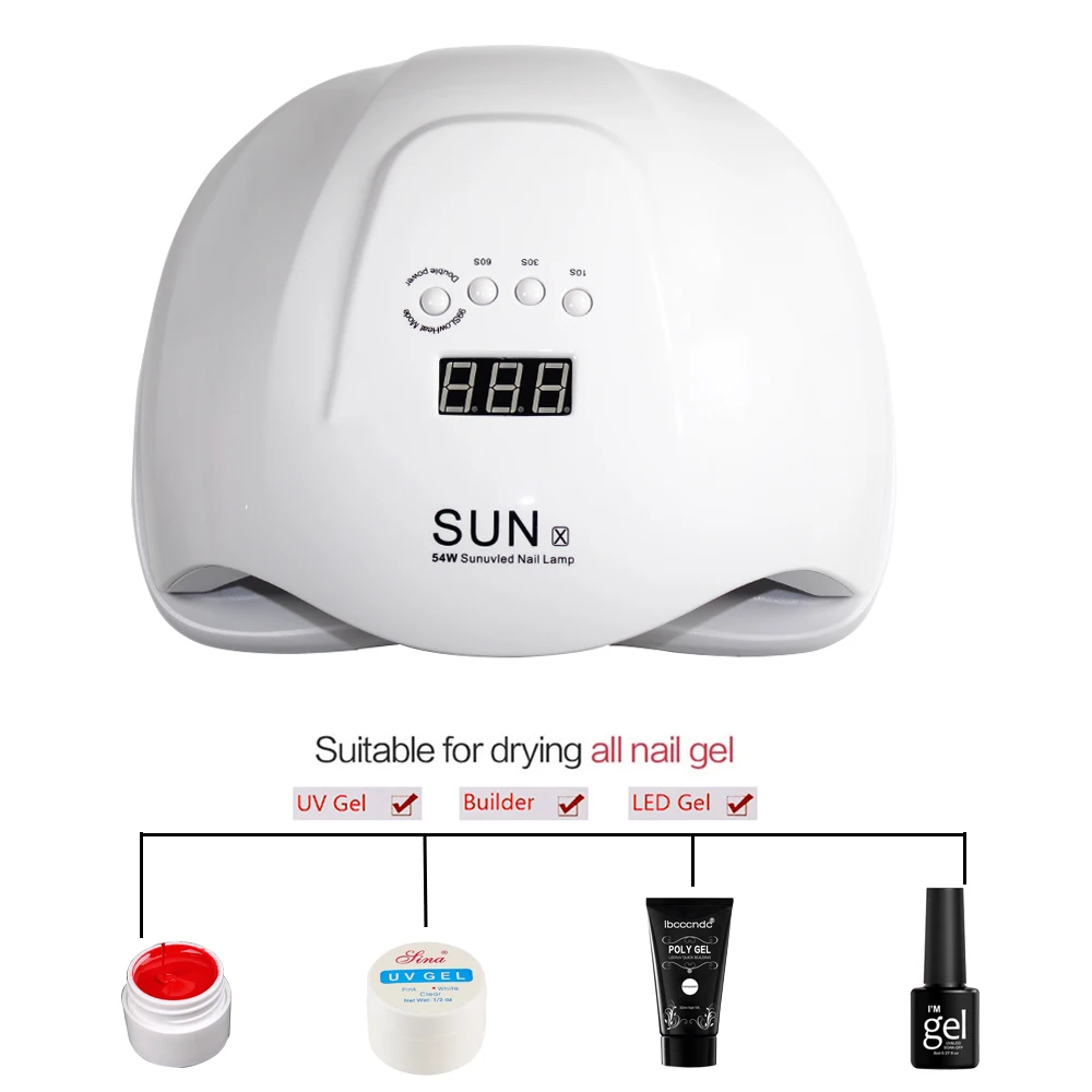 2018 SUN X 54 Вт УФ светодио дный лампа светодиодная для ногтей сушилка всех гелей лак