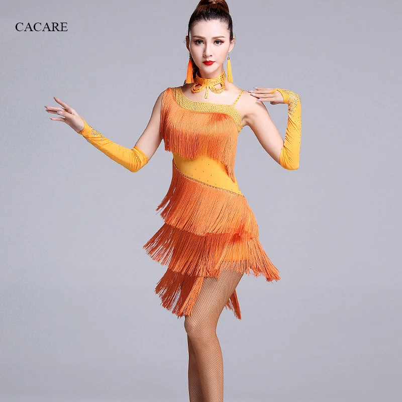 

CACARE Latin Dance Dress for Women Latin Dress Fringe Salsa Latin Dance Competition Dresses 3 Choices D0129 Tassels Rhinestones