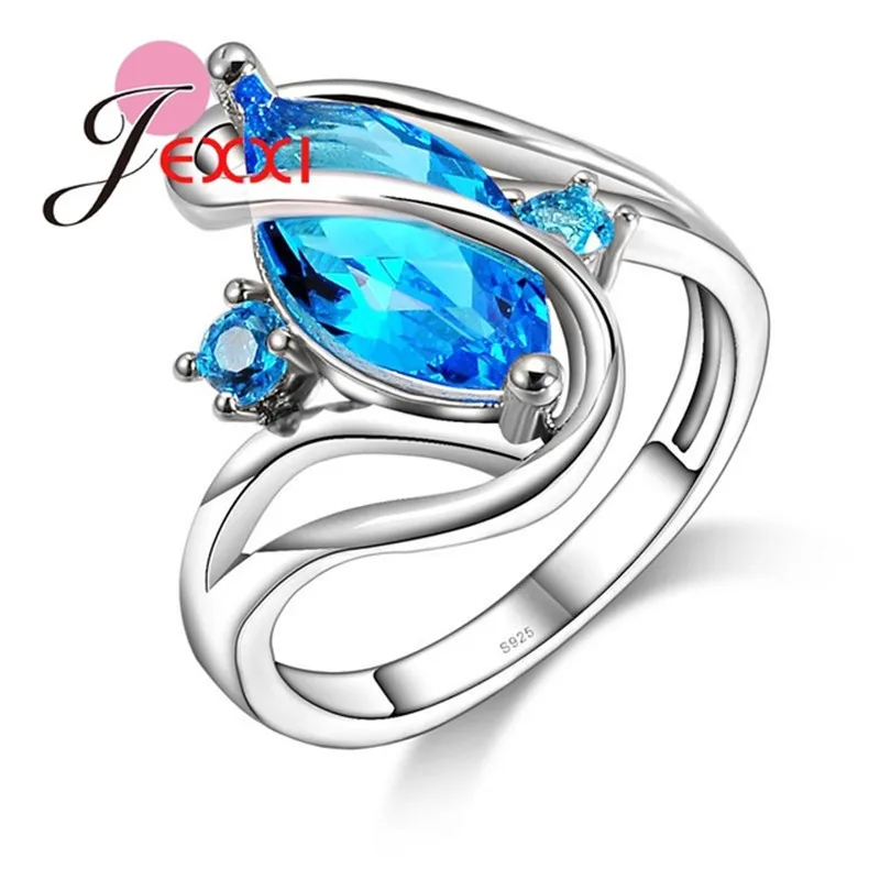

Unique Blue Cubic Zirconia 925 Sterling Silver Rings Luxury Stone for Women Wedding Jewelry Anel Feminino