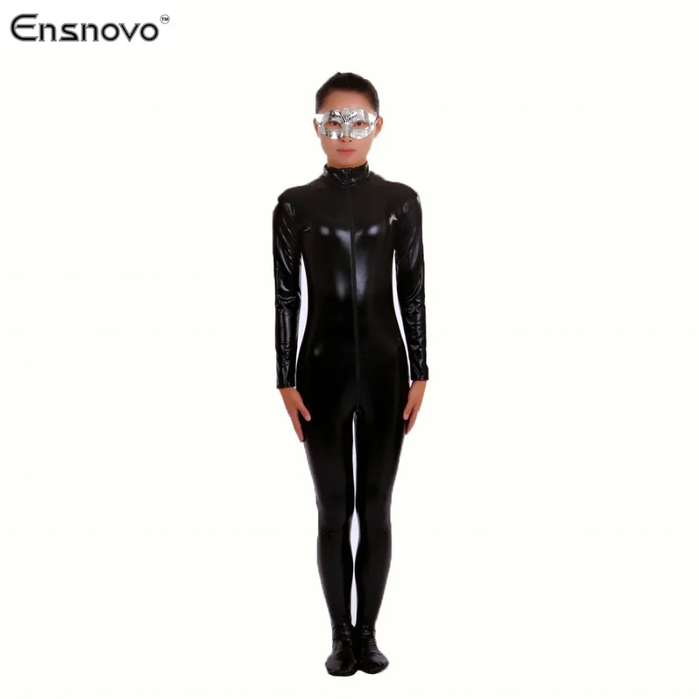 Женский блестящий костюм Ensnovo голубой с воротником под горло из нейлона вечерние