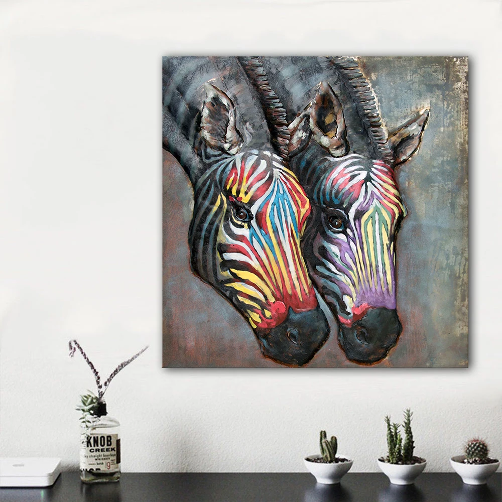 

HDARTISAN modern art painting wall art picture abstract colorful zebra print on canvas for home decoration living room no frame