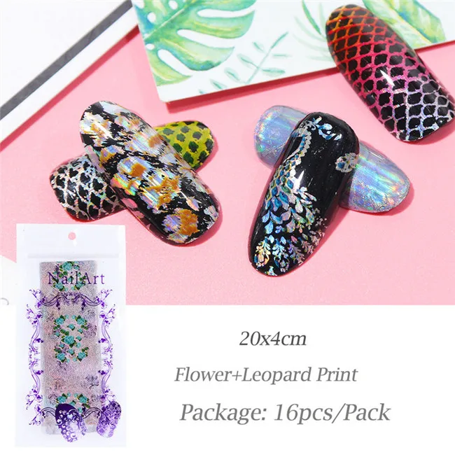 Flower Laser 3D градиентные наклейки для ногтей с полосками, цветами, водными серебряными и золотыми голографическими наклейками, украшение для маникюра, дизайнерские наклейки - Цвет: Flower Laser