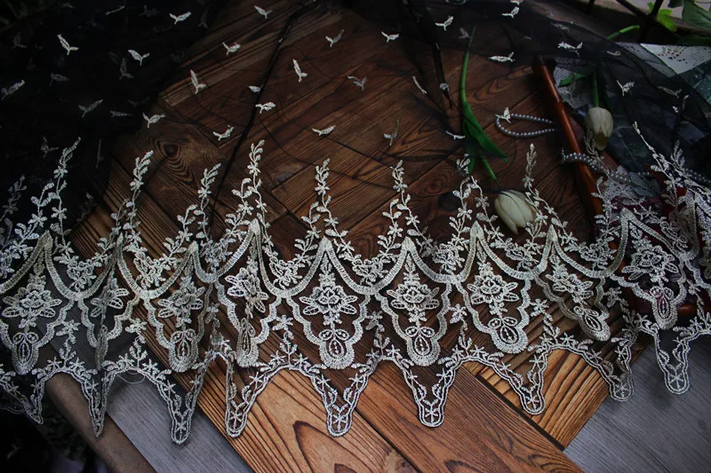 135 см 53 дюйма * 1 лет Черная Сетка светильник светло-золотой вышивкой цветок