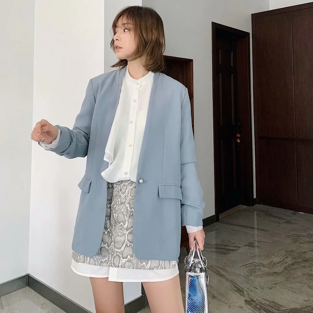 Корейский стиль лето и осень Новый сплошной цвет v образный вырез на заказ самая