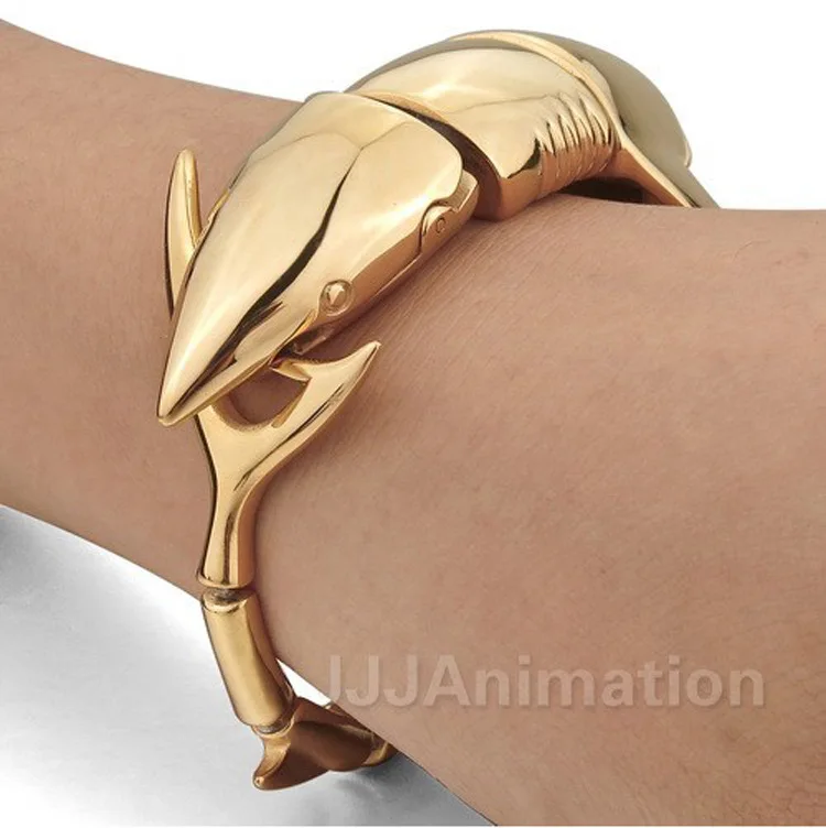 

Fashion Cool Shark Bracelet Silver Color Stainless Steel Men Male Bracelets Bangles Personality Exaggerated Bracelet Men Jewelry