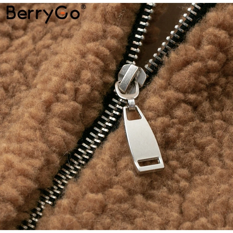 BerryGo Винтаж из искусственного меха Тедди куртка Для женщин толстые теплые