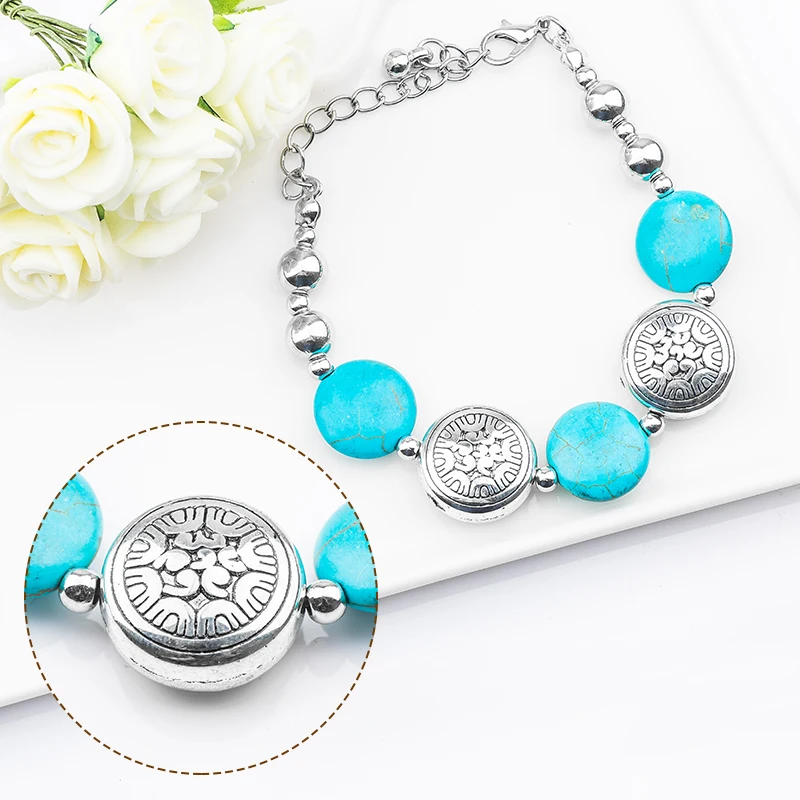 SHUANGR Boho винтажные браслеты с бирюзой для женщин бабочка бусина черепаха ручной браслет с подвеской браслет модные украшения